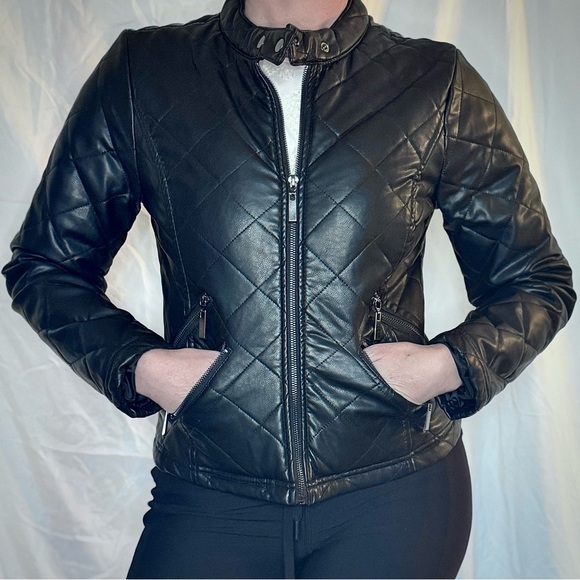 Ashley Outerwear Black Quilted Faux Leather Moto Jacket - Picture 1 of 8